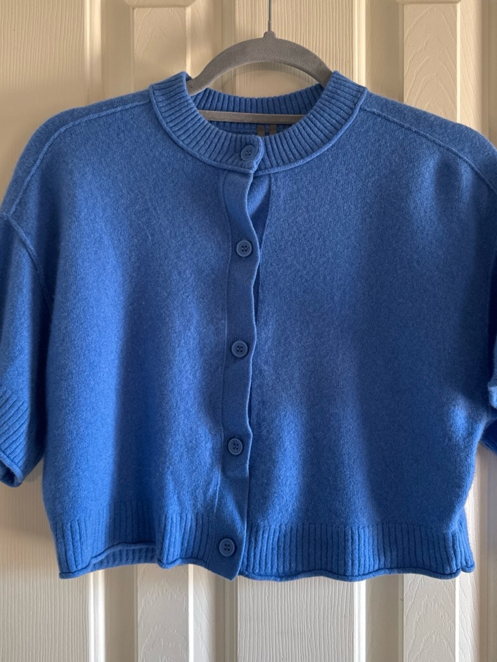 Anthropologie Blue Short-Sleeve Button Goldie Cardigan 100% cashmere